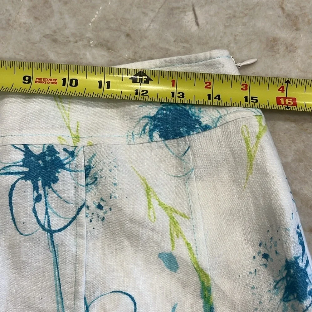 Ann Taylor | 100% Linen Floral Pencil Skirt | White‎ & Blue | Petite Size 4 (4P)